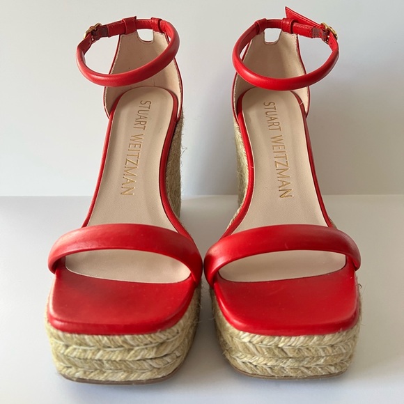Stuart Weitzman Nudist Square Toe Espadrille Platform - Red 
Wedge Sandals, NIB - Picture 1 of 10